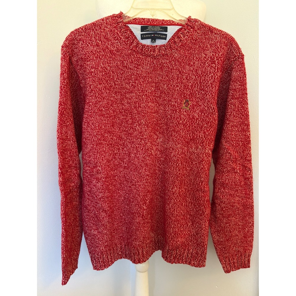 Tommy Hilfiger Mens XL Red Marled Wool Cotton Blend Crewneck Sweater Pullover